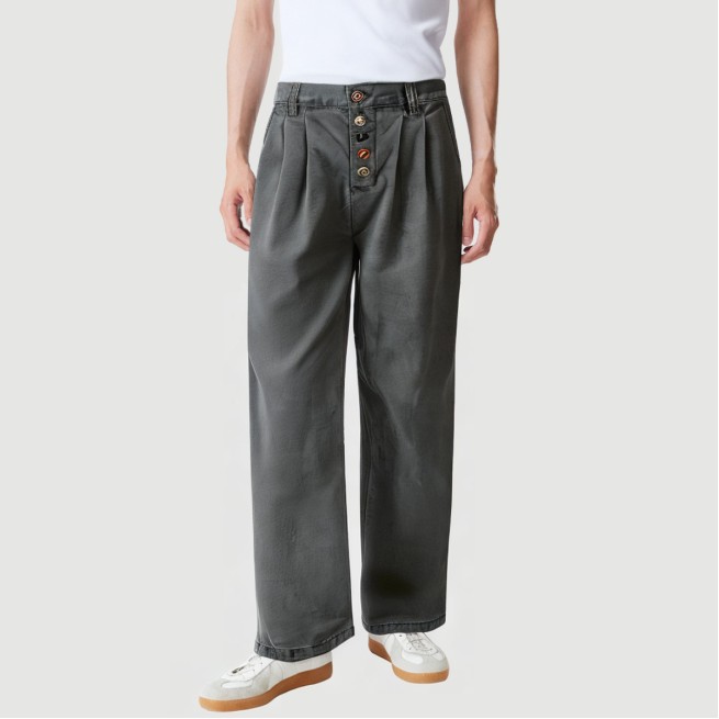 Colorful buckle closure wide-leg trousers