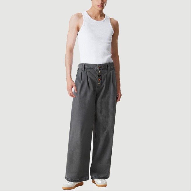 Colorful buckle closure wide-leg trousers