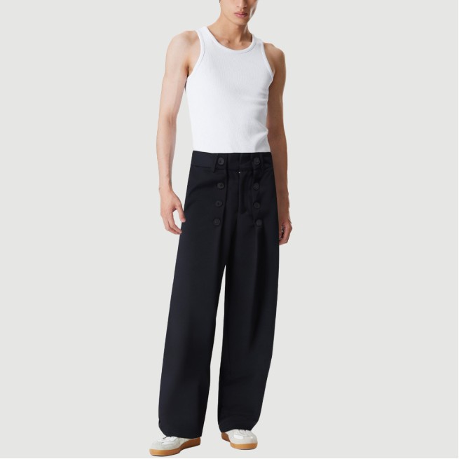 Washed straight wide-leg casual trousers