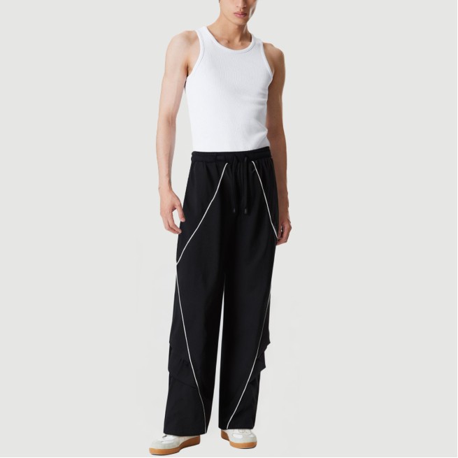 Ribbon-embellished casual pleated draped pants