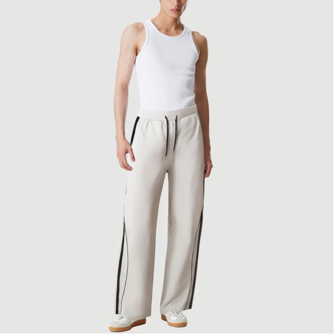 High-waisted contrast twill loose nylon trousers