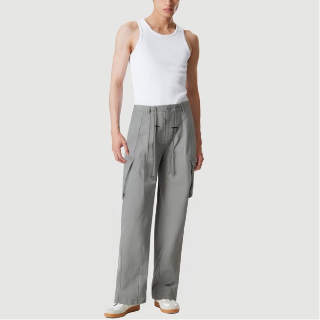 Multi-pocket high-waist drawstring trousers