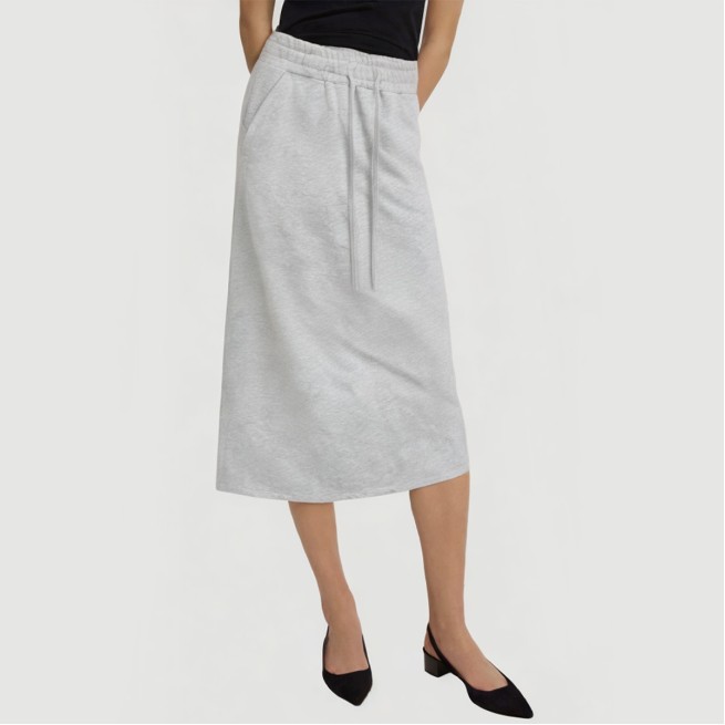 Drawstring waist casual slit knitted maxi skirt