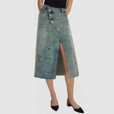 Denim long skirt with irregular side slits