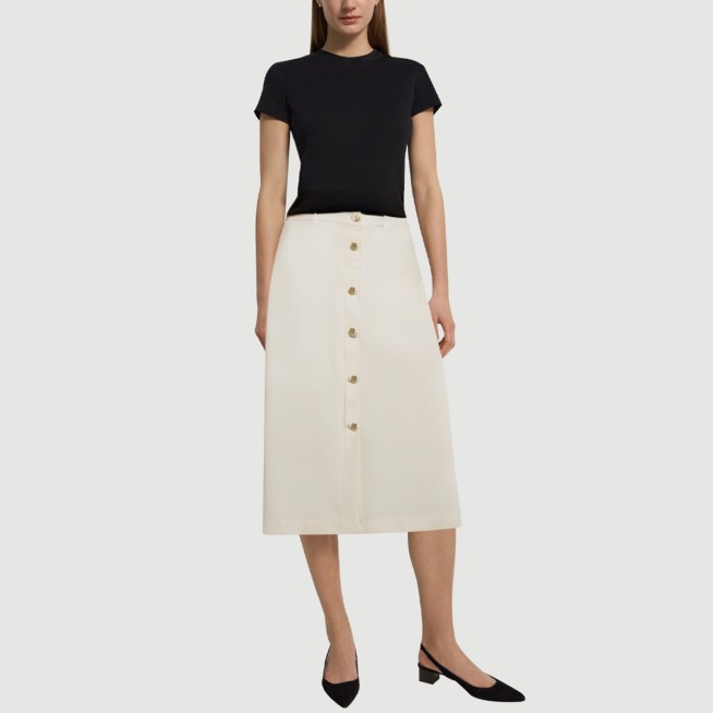 Beige button-front slit maxi skirt