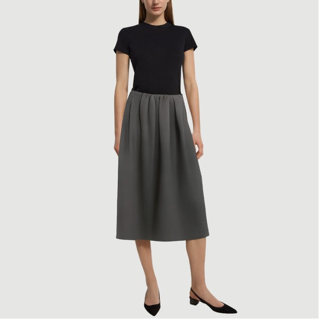 Gray elastic waist pleated maxi skirt