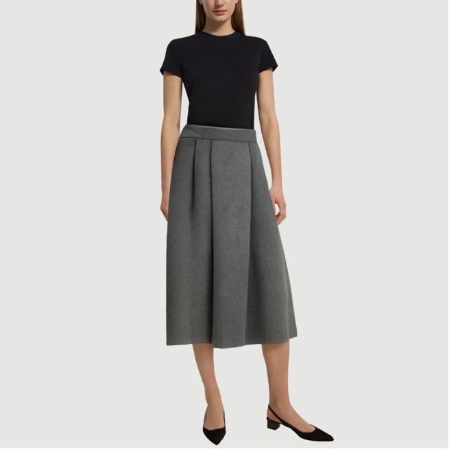 Gray zipper pleated maxi skirt