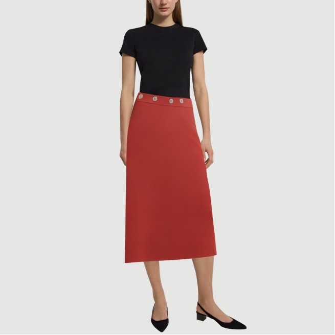 Red rivet-embellished back-slit maxi skirt
