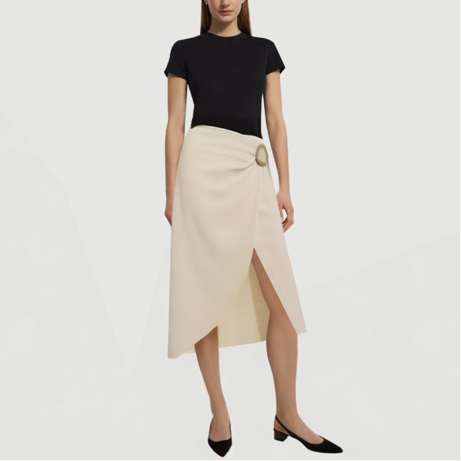Beige side button front slit maxi skirt