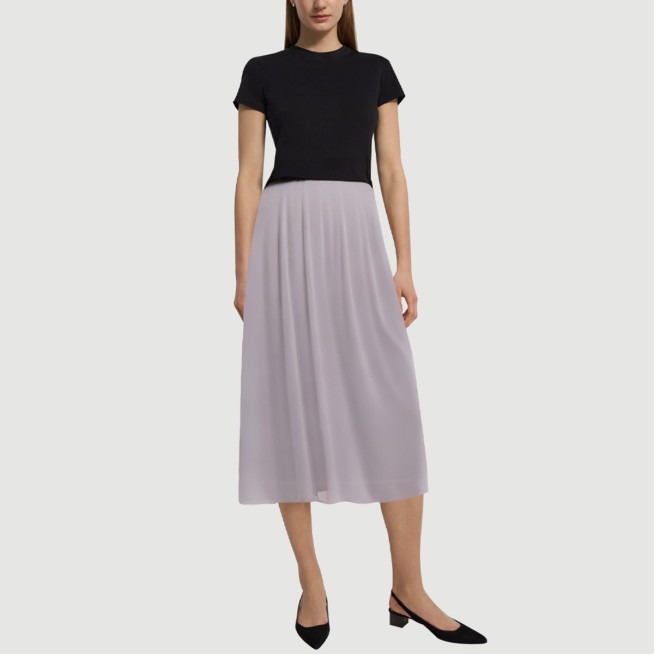 Purple elastic waist calf-length A-line skirt