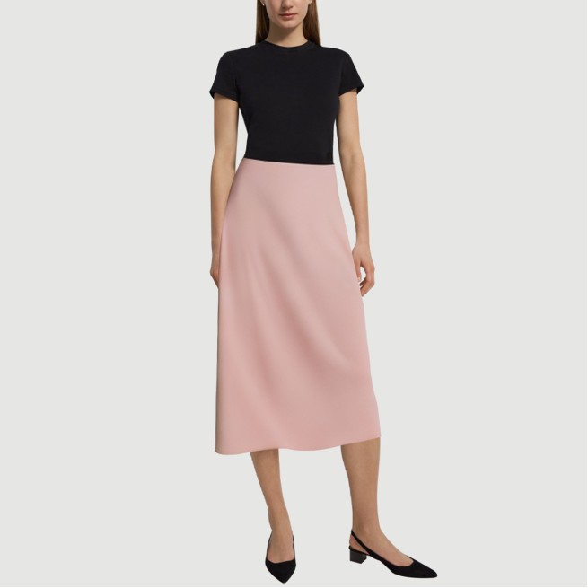 Pink pleated zipper maxi skirt