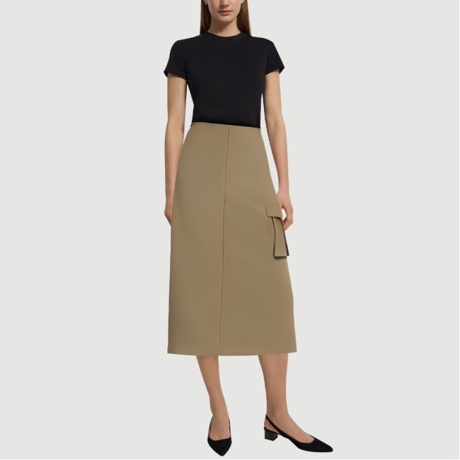 Green zippered maxi skirt with side pockets