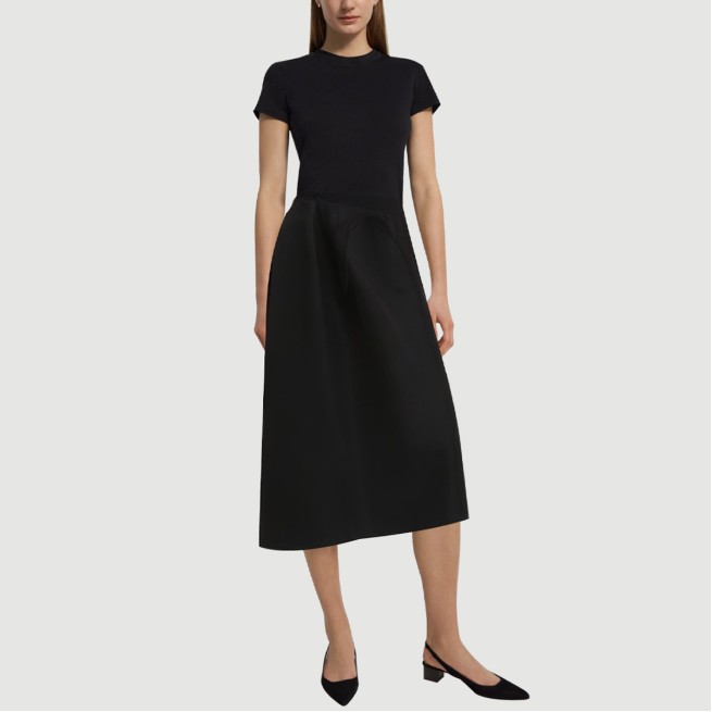 Black drawstring A-line maxi skirt