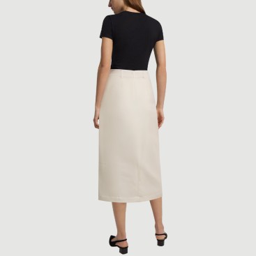 Beige button-front slit maxi skirt