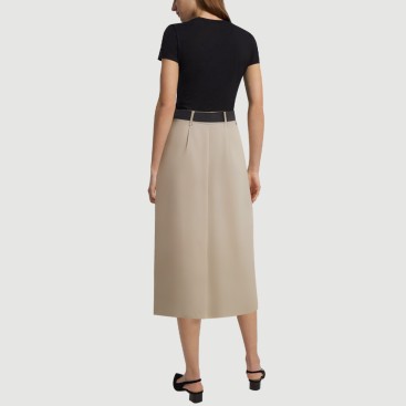 Khaki Belted Pleated Maxi Skirt