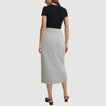 Drawstring waist casual slit knitted maxi skirt