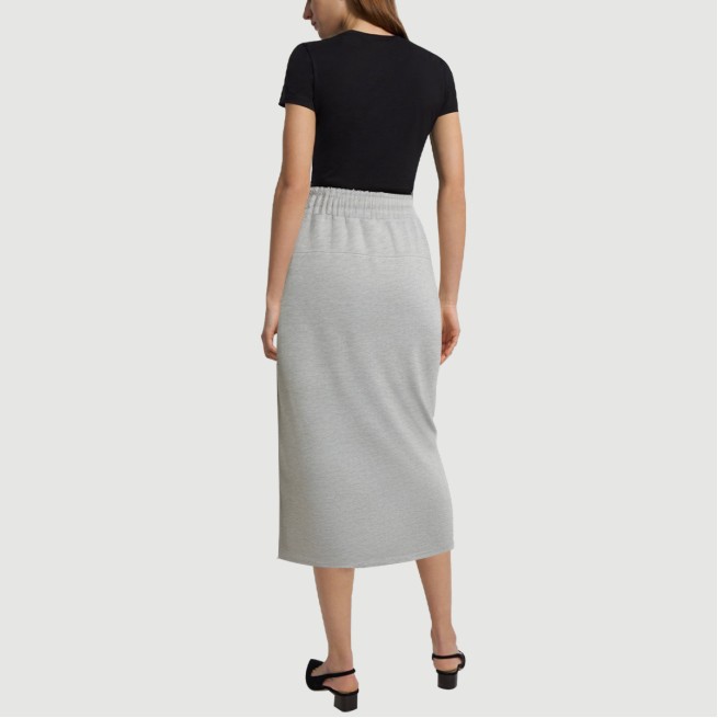 Drawstring waist casual slit knitted maxi skirt