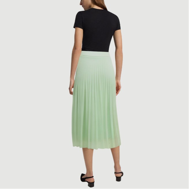 Green zipper pleated A-line maxi skirt