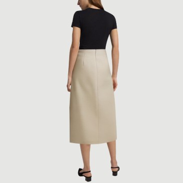 Beige side button front slit maxi skirt
