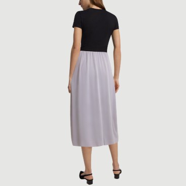 Purple elastic waist calf-length A-line skirt