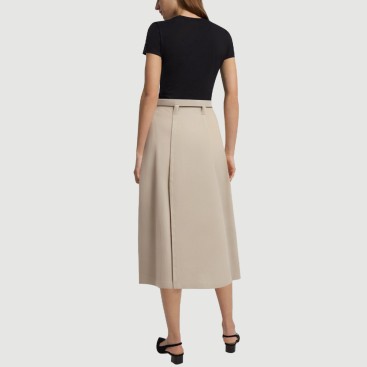 Beige belt-designed front slit maxi skirt
