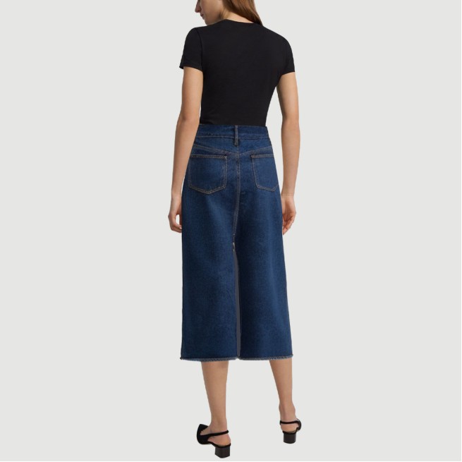 Blue denim women's calf-length skirt