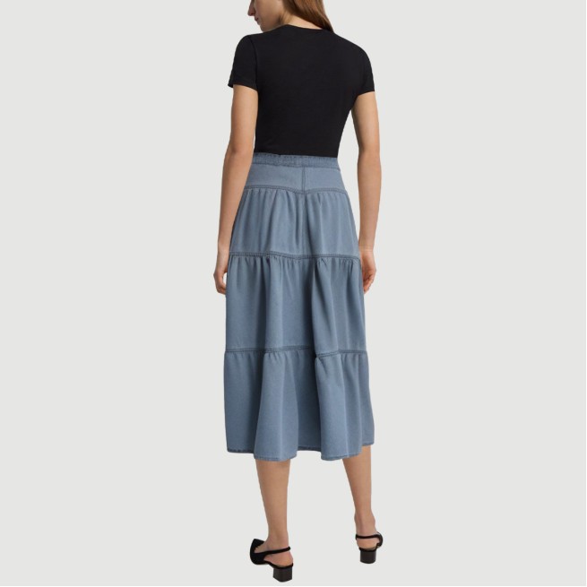 Light Blue Washed Denim Lotus Maxi Skirt