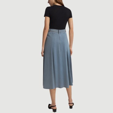 Fishtail pleated denim maxi skirt