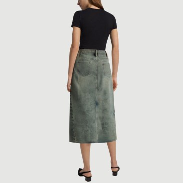 Denim long skirt with irregular side slits