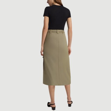 Green zippered maxi skirt with side pockets