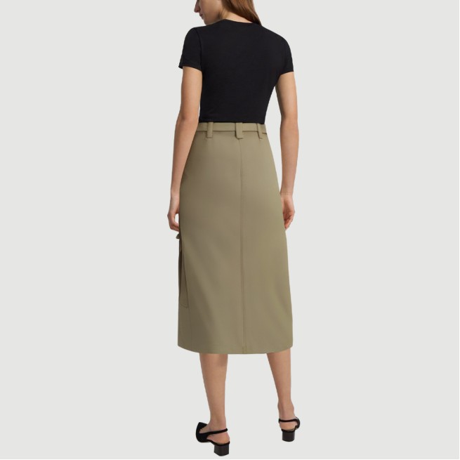 Green zippered maxi skirt with side pockets