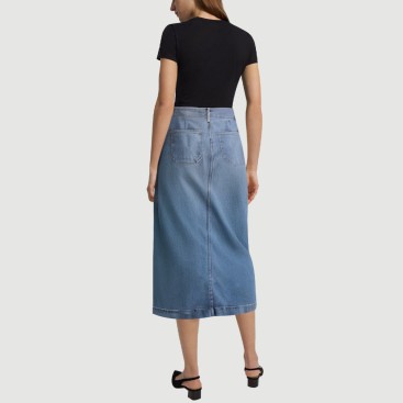 Denim blue maxi skirt with front zipper