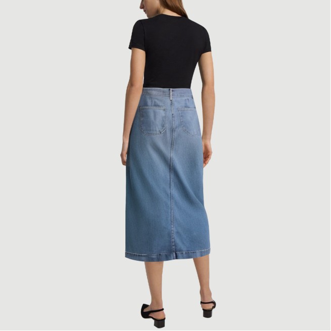Denim blue maxi skirt with front zipper