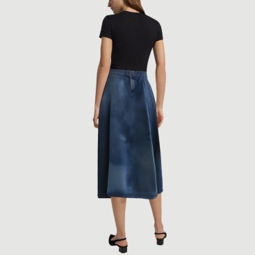Denim blue front slit denim long skirt