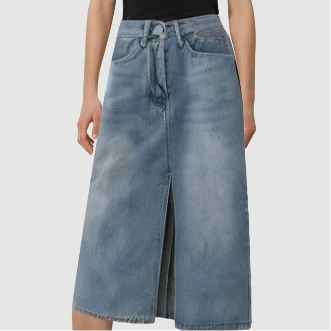 Khaki Belt Pleated A-Line Casual Midi Skirt