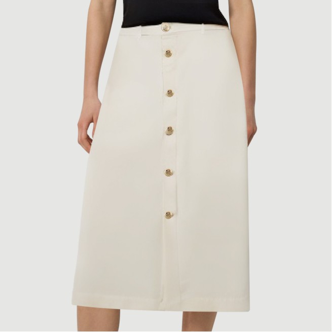 Beige button-front slit maxi skirt