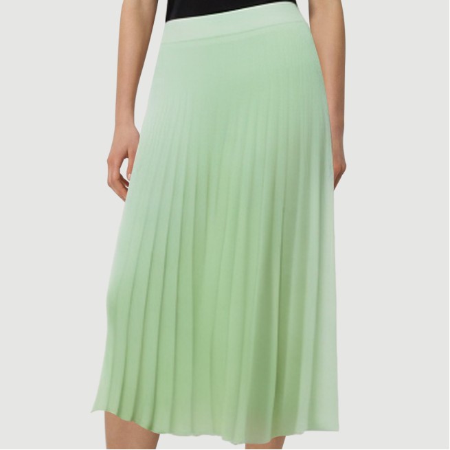 Green zipper pleated A-line maxi skirt