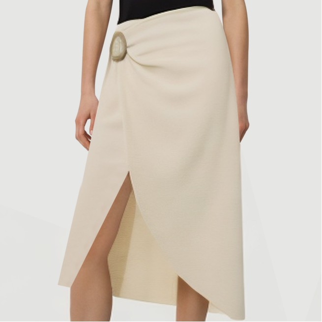 Beige side button front slit maxi skirt