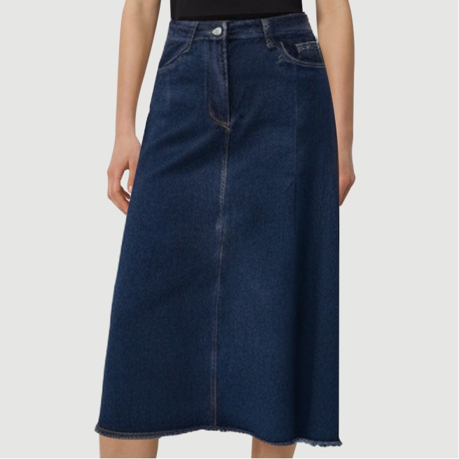 Blue denim women's calf-length skirt