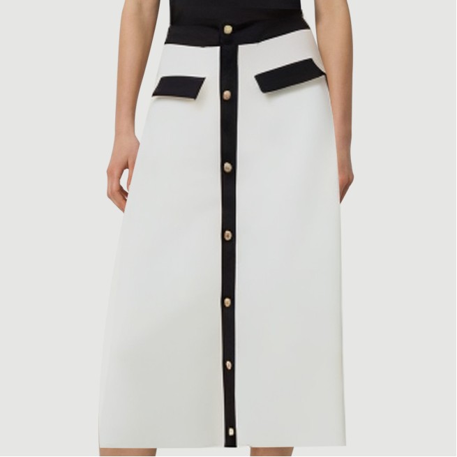 Button-paneled white bandage skirt