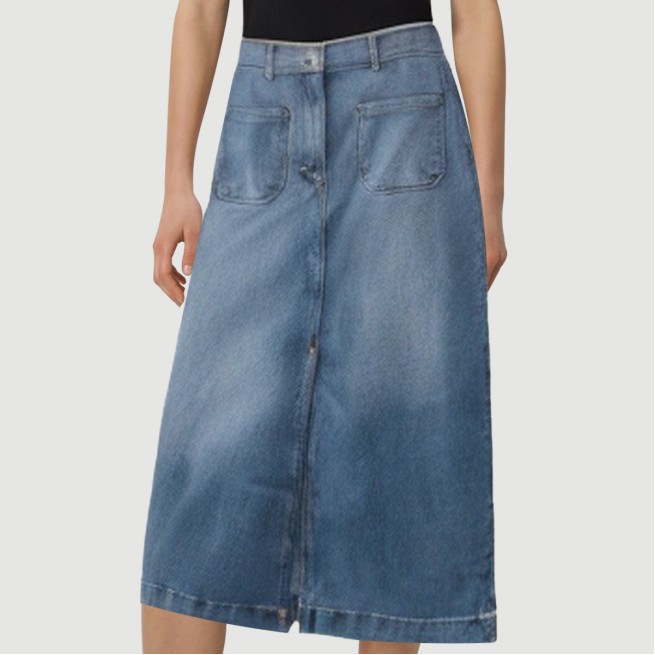 Denim blue maxi skirt with front zipper