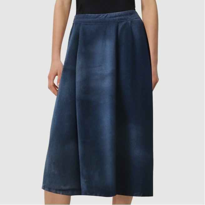 Denim blue front slit denim long skirt