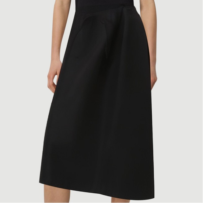 Black drawstring A-line maxi skirt