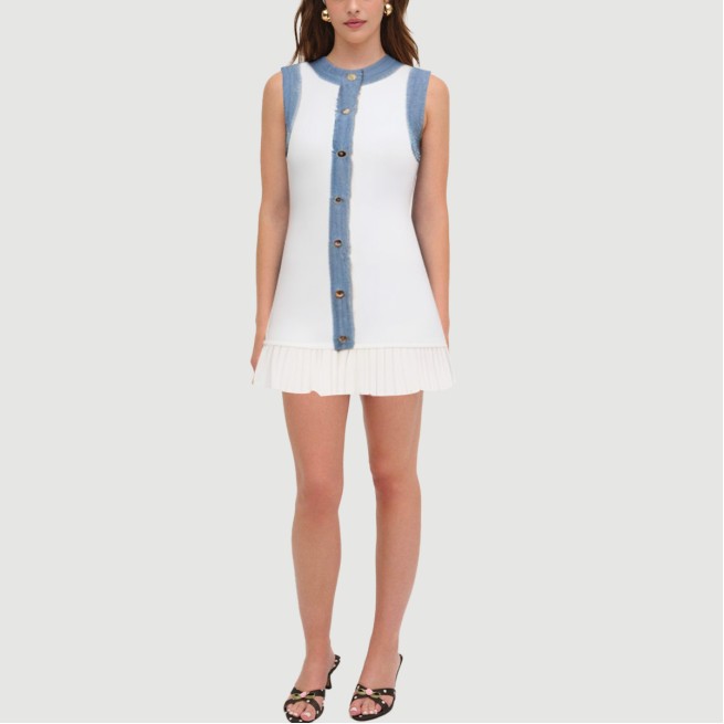 Sleeveless Denim Patchwork Mini Dress