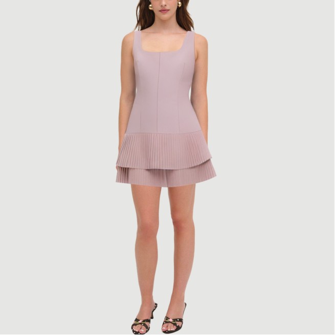 Retro square neck sleeveless pleated skirt