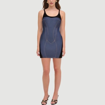 Retro trendy tube top sleeveless woven dress