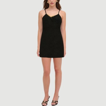 Black floral lace slip dress