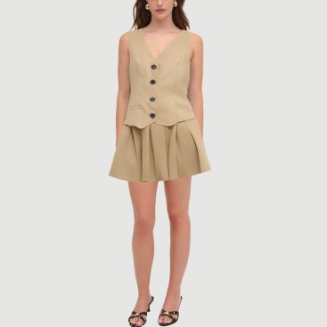 Khaki V-neck button-down skirt