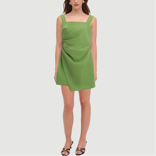 Pleated asymmetric spaghetti strap dress