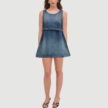 Denim Blue Sleeveless Belted Dress